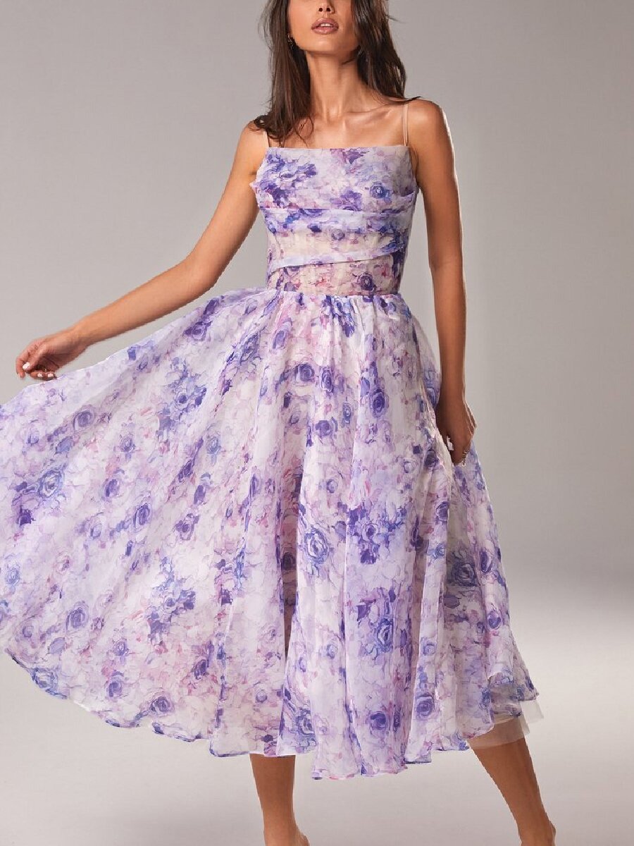 KESHIA - VESTIDO SUSPENSORIO CON ESTAMPADO SOFISTICADO