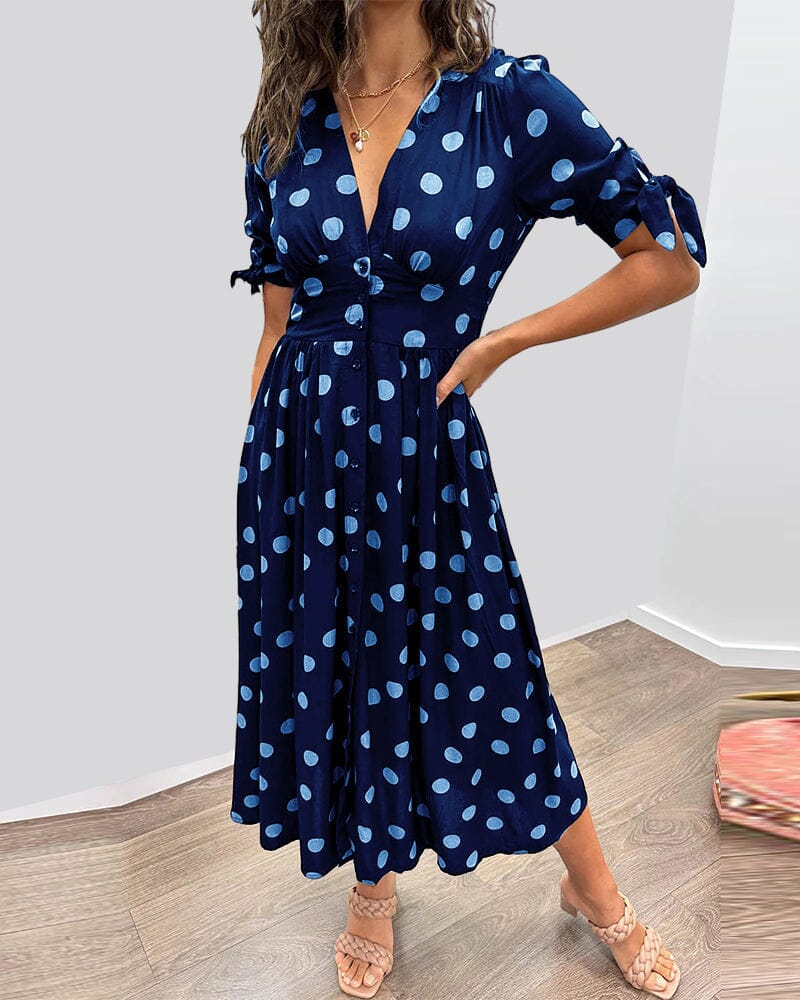 SAINTCLAIR - VESTIDO SWEETHEART CON ESCOTE EN V PROFUNDO Y LUNARES