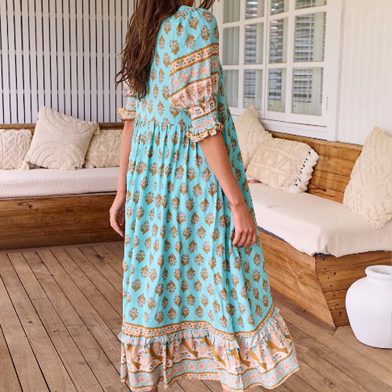 LENNOX - VESTIDO FLORAL CON ESCOTE EN V Y CINTURA IMPERIO