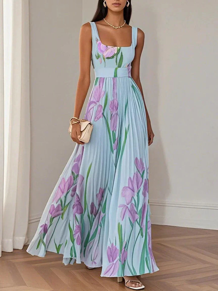 ZINNIAS - VESTIDO MAXI PLISADO CON FLORES ELEGANTE