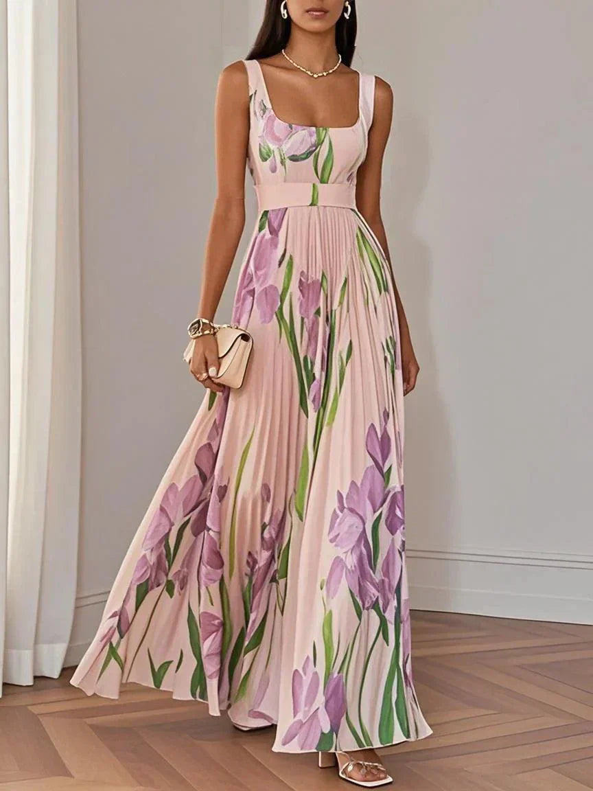 ZINNIAS - VESTIDO MAXI PLISADO CON FLORES ELEGANTE