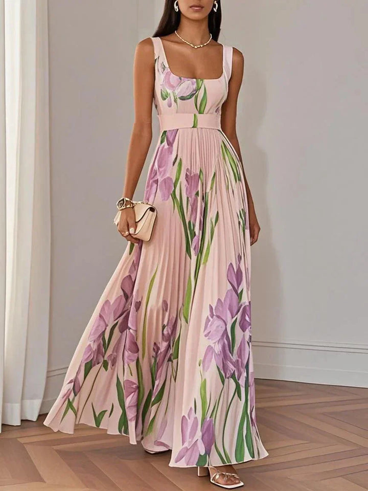ZINNIAS - VESTIDO MAXI PLISADO CON FLORES ELEGANTE