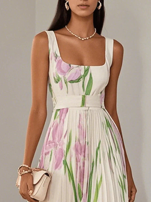 ZINNIAS - VESTIDO MAXI PLISADO CON FLORES ELEGANTE