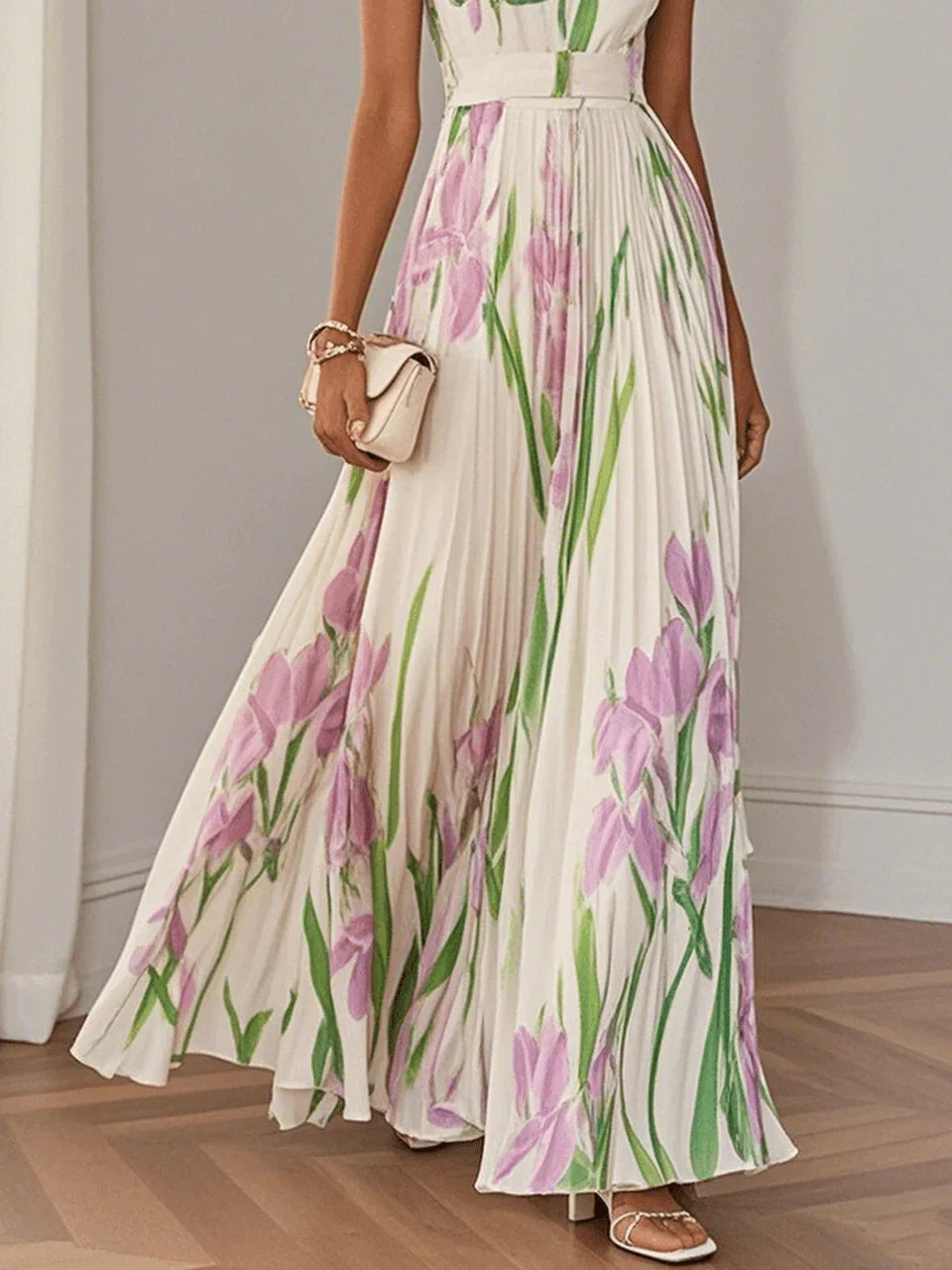 ZINNIAS - VESTIDO MAXI PLISADO CON FLORES ELEGANTE