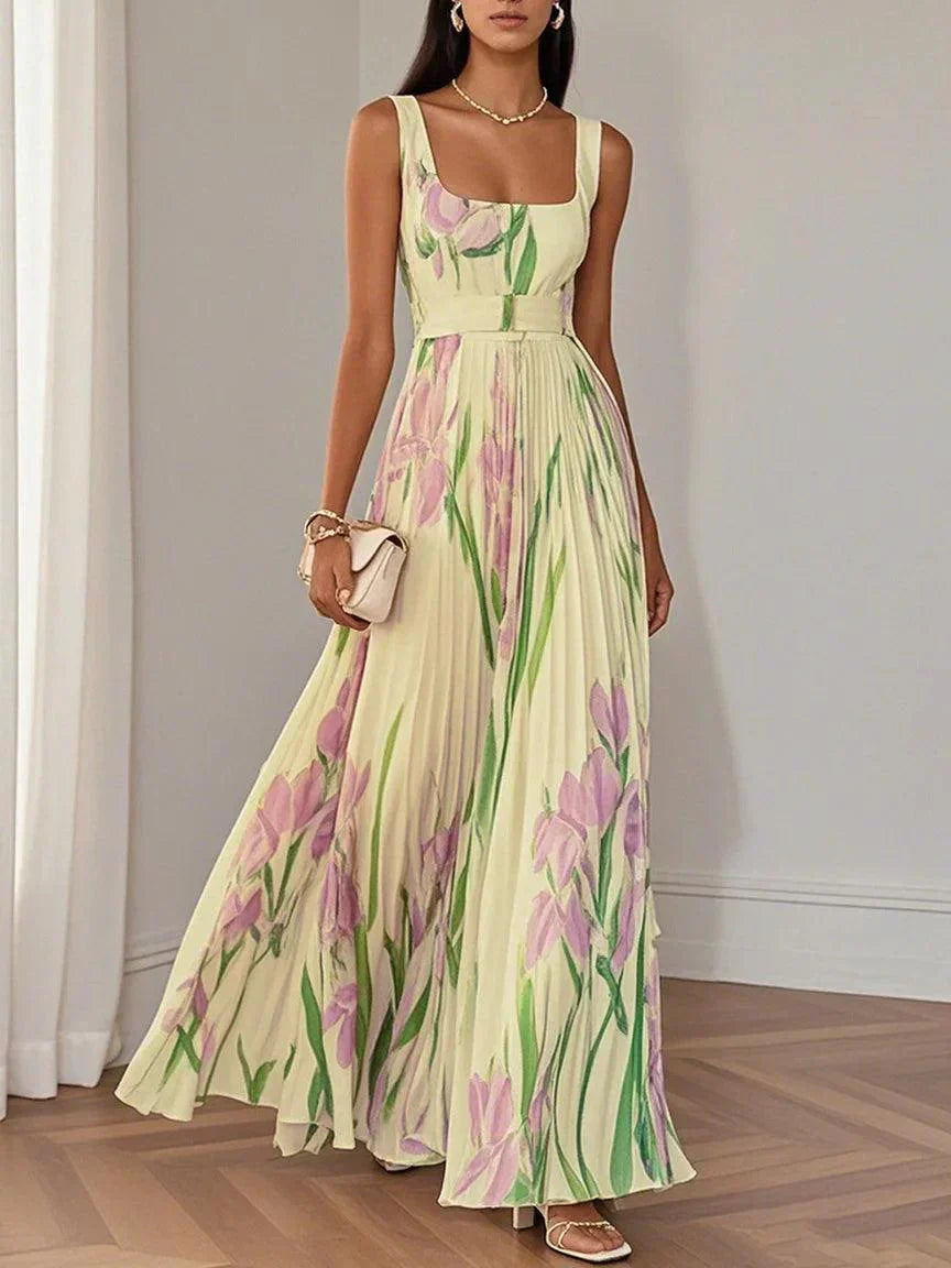 ZINNIAS - VESTIDO MAXI PLISADO CON FLORES ELEGANTE