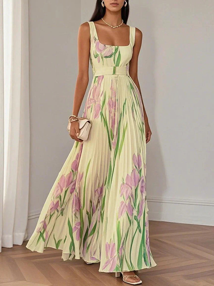 ZINNIAS - VESTIDO MAXI PLISADO CON FLORES ELEGANTE