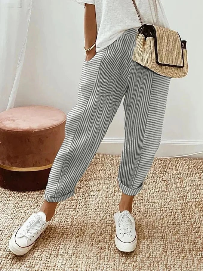 Celia | Pantalones Clásicos de Algodón a Rayas