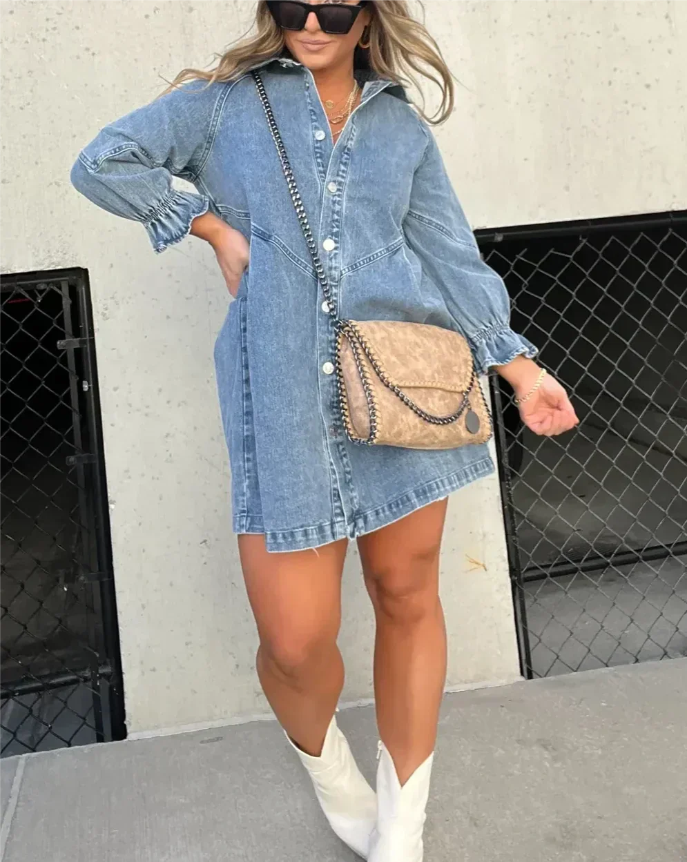 Centro - Vestido de mezclilla con mangas largas