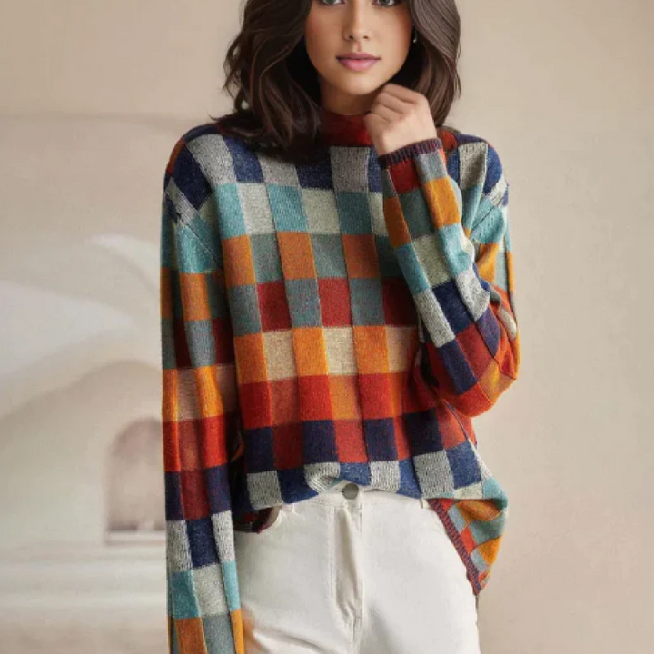 Olivia™ - Suéter de Cuello Alto de Cachemira Suave con Patchwork