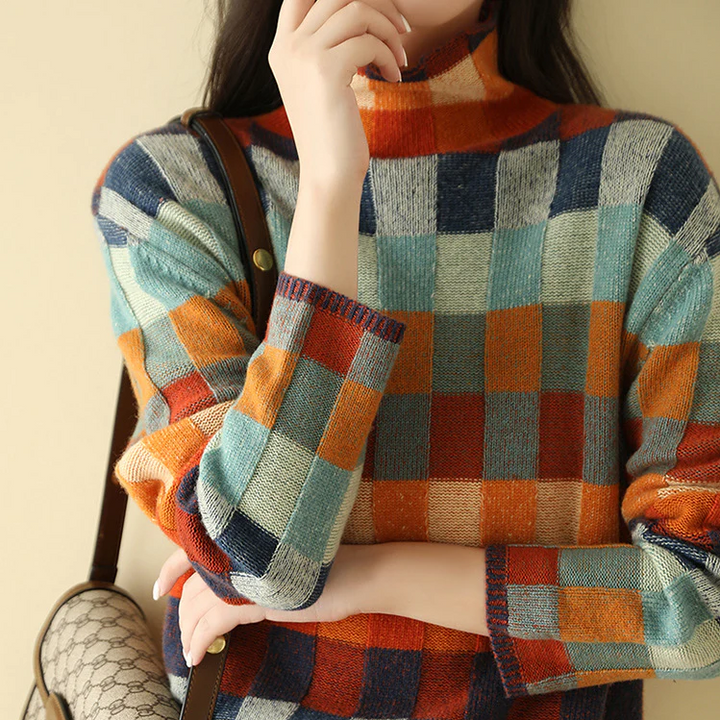 Olivia™ - Suéter de Cuello Alto de Cachemira Suave con Patchwork