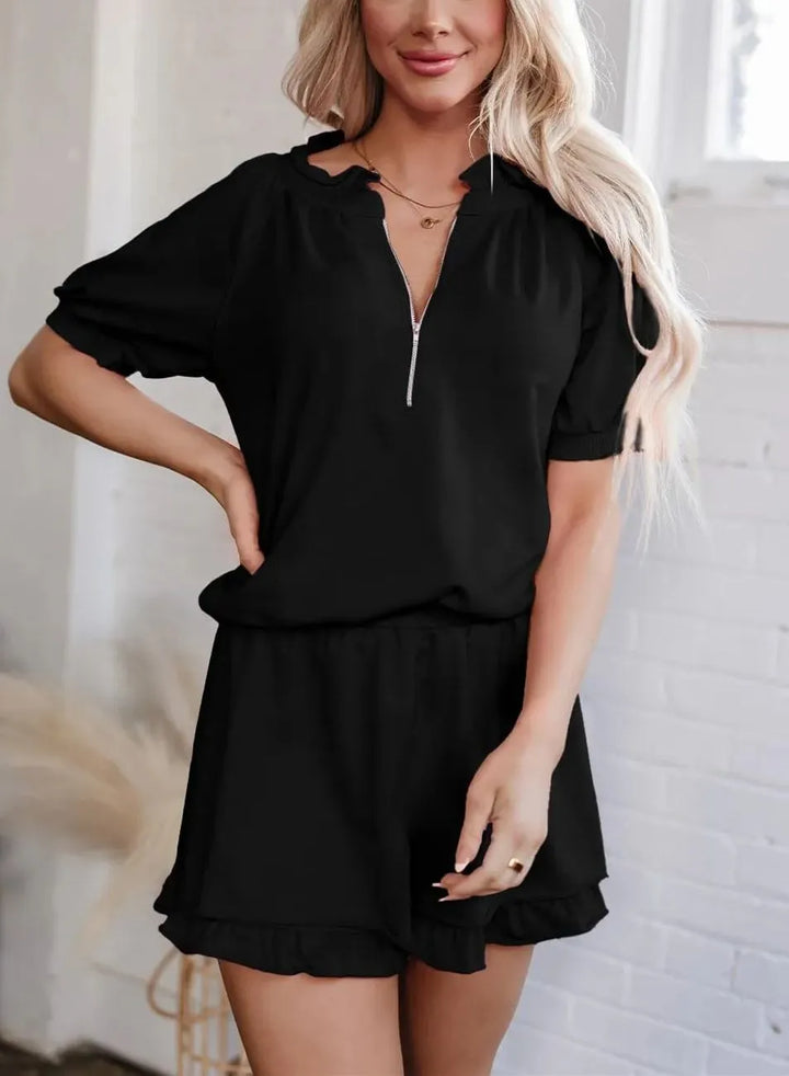HERSHEY - CONJUNTO DE BLUSA CON CREMALLERA Y VOLANTES PARA MUJER