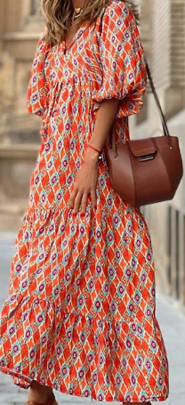 Vestido Maxi Boho Mandy para Mujer con Mangas Abullonadas