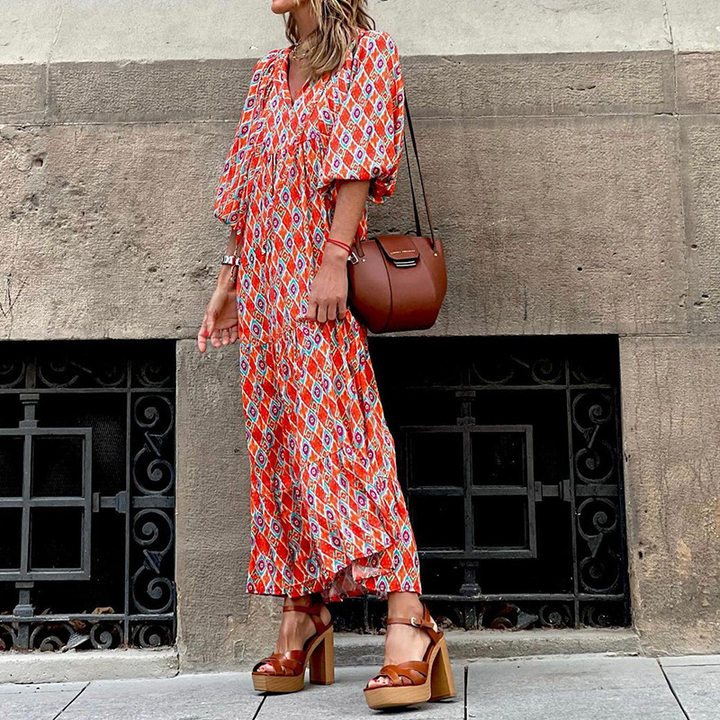 Vestido Maxi Boho Mandy para Mujer con Mangas Abullonadas