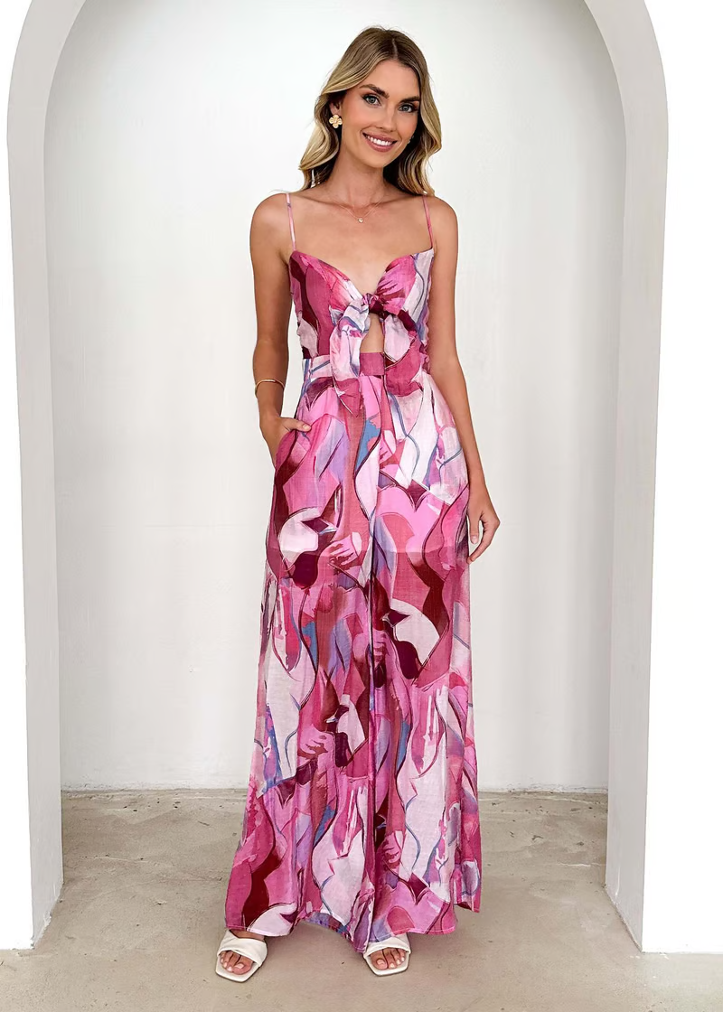 Jamie - Jumpsuit con tirantes y moños estampados