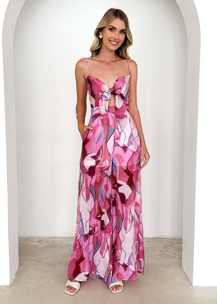 Jamie - Jumpsuit con tirantes y moños estampados