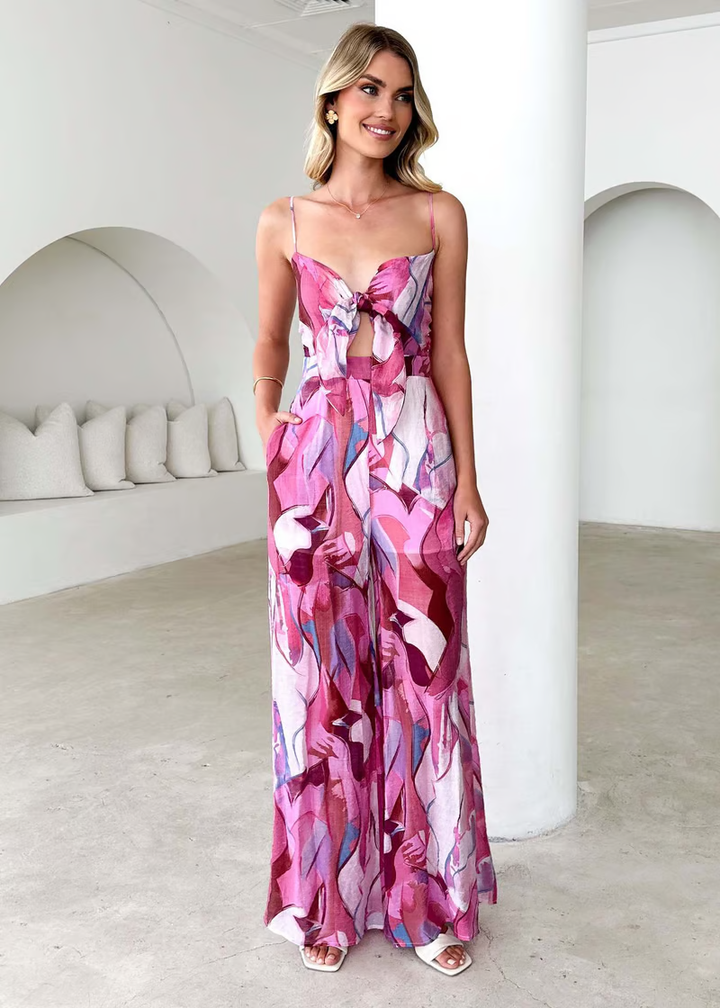 Jamie - Jumpsuit con tirantes y moños estampados