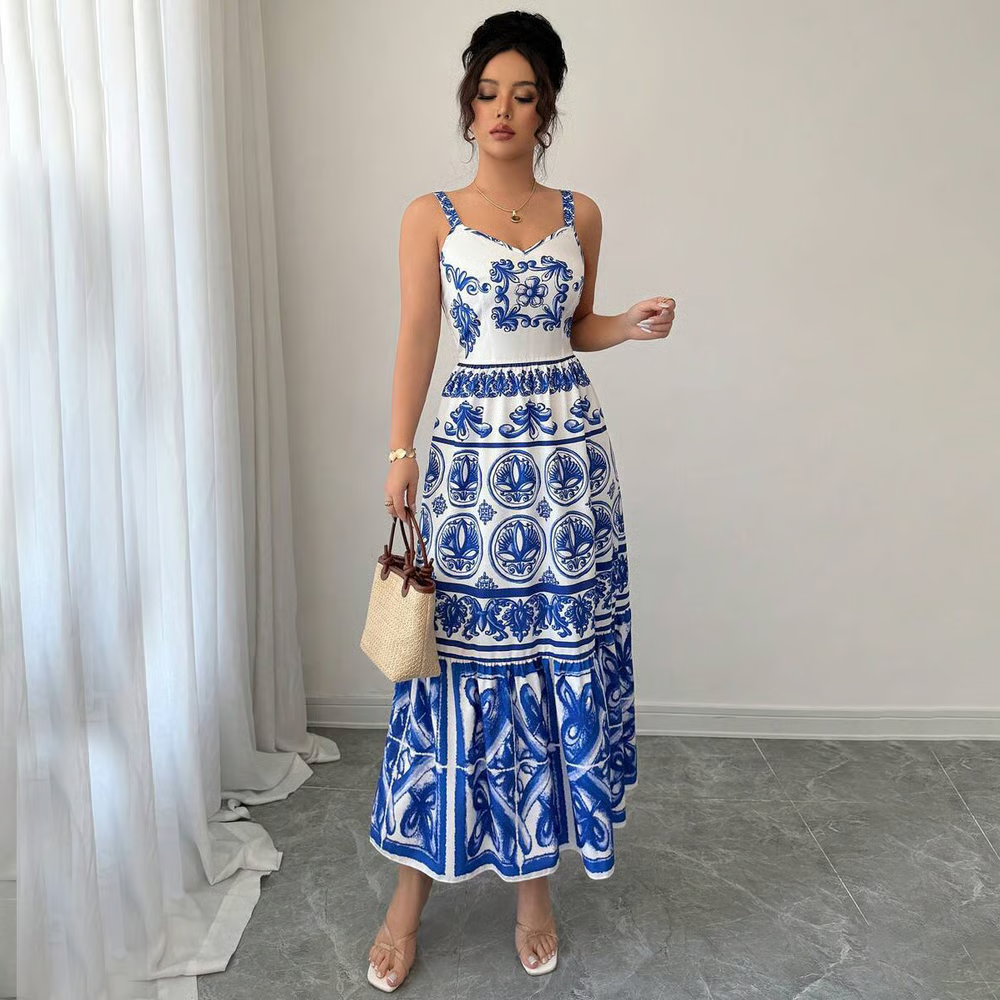 Wendy - Vestido Maxi Sling Blue Print