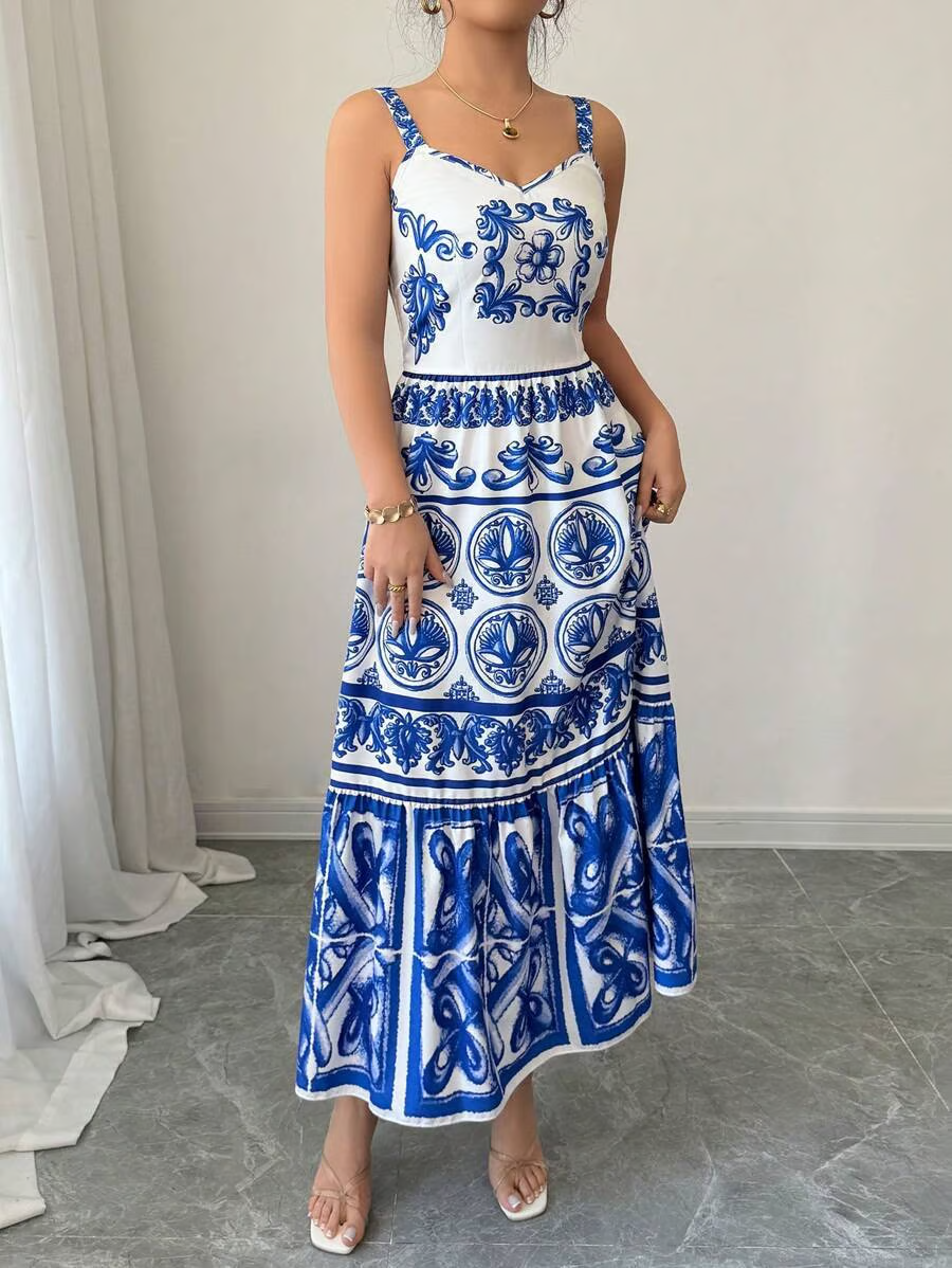 Wendy - Vestido Maxi Sling Blue Print