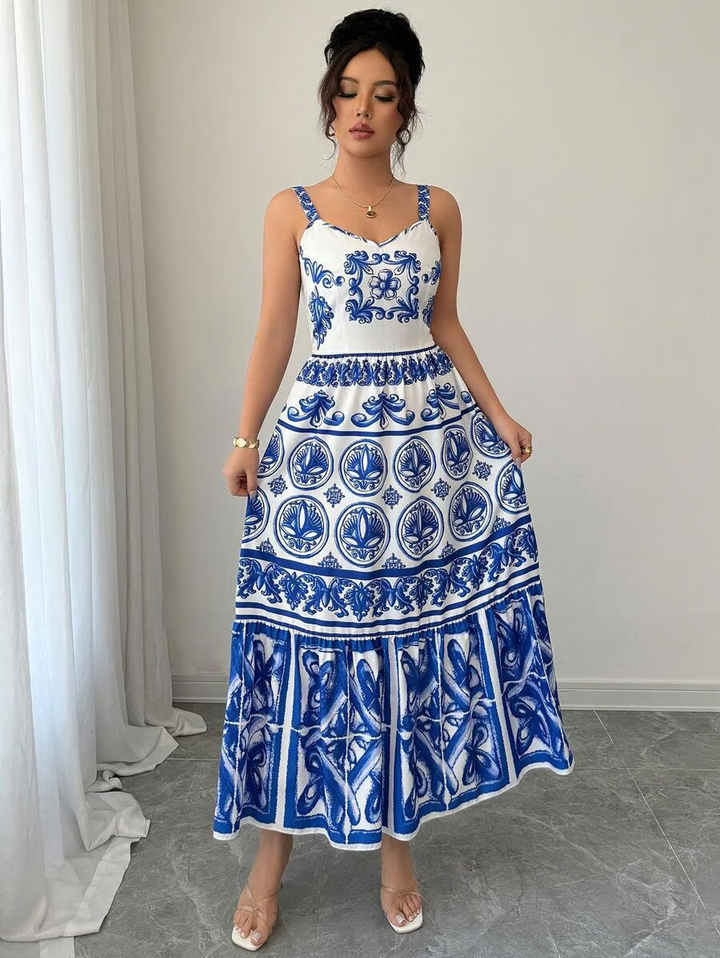 Wendy - Vestido Maxi Sling Blue Print
