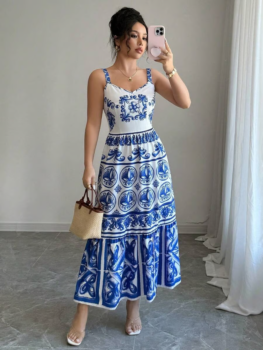Wendy - Vestido Maxi Sling Blue Print