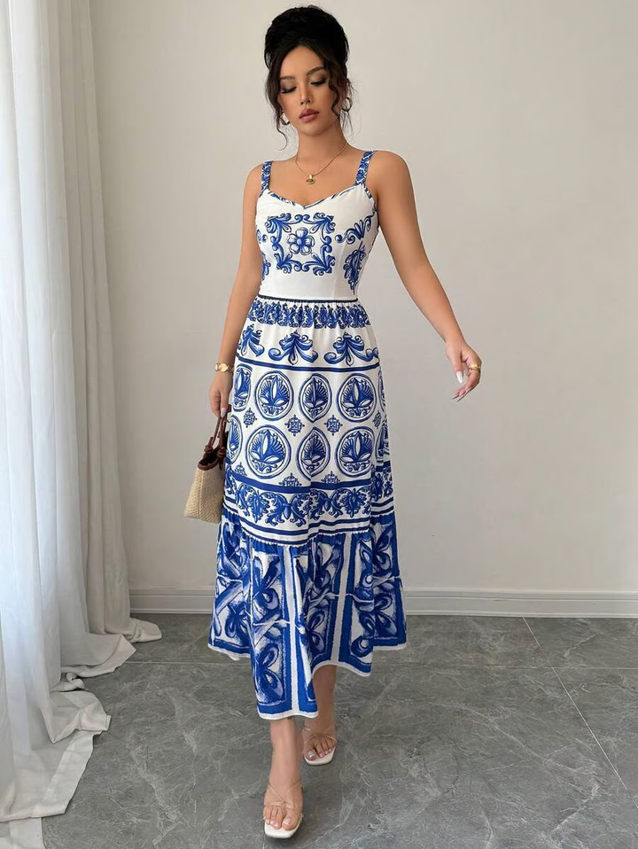Wendy - Vestido Maxi Sling Blue Print