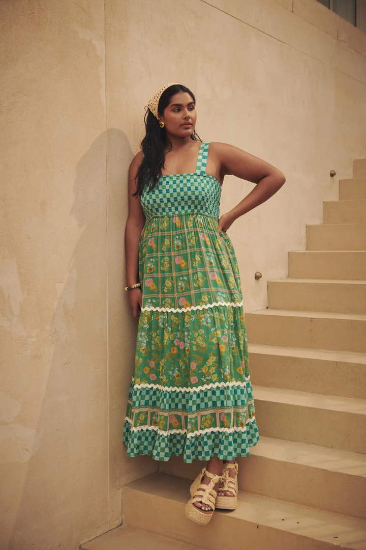 Pola - Vestido Maxi de Vacaciones con Estampado Floral Verde