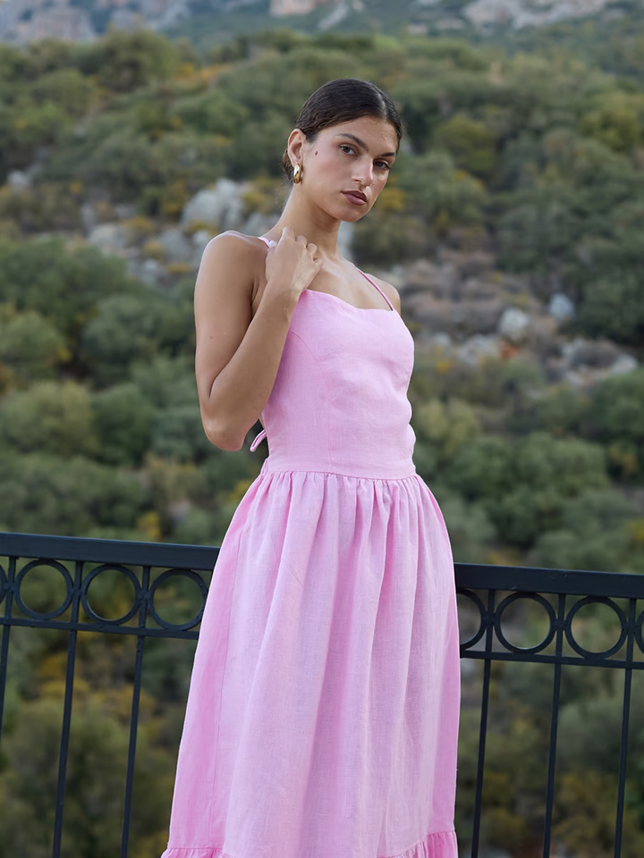 Sandi - Vestido maxi sexy sin espalda con tirantes de lazo