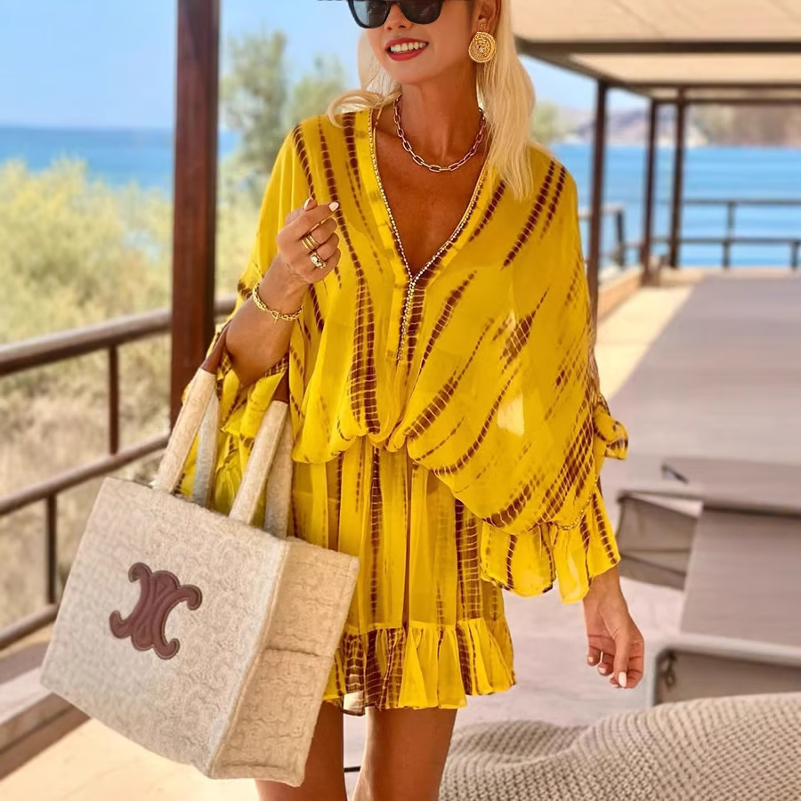 VICKY - VESTIDO MINI OMBRÉ CON MANGAS ABULLONADAS