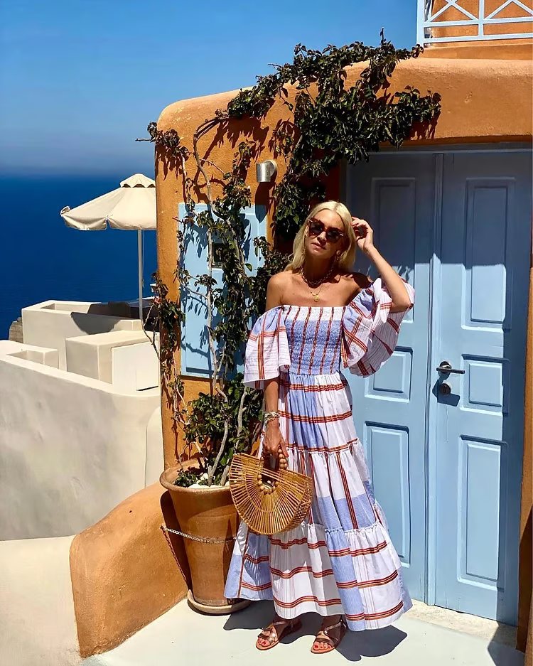 Lily - Vestido Maxi con Volantes, Rayas y Estampado Bandeau