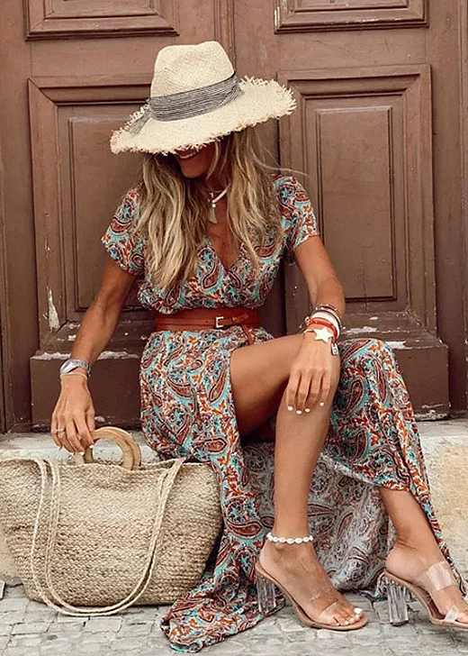 BRYNLEIGH - VESTIDO MAXI CON CINTURÓN DE PAISLEY ELEGANTE