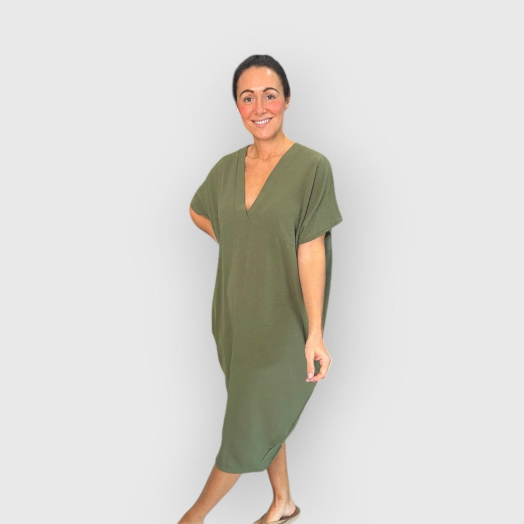 DANIELLE - VESTIDO MIDI FLUIDO DE MANGA CORTA