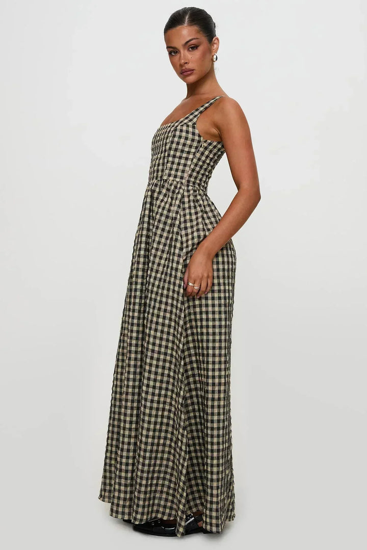 HARLEE - VESTIDO MAXI A CUADROS AUDACES