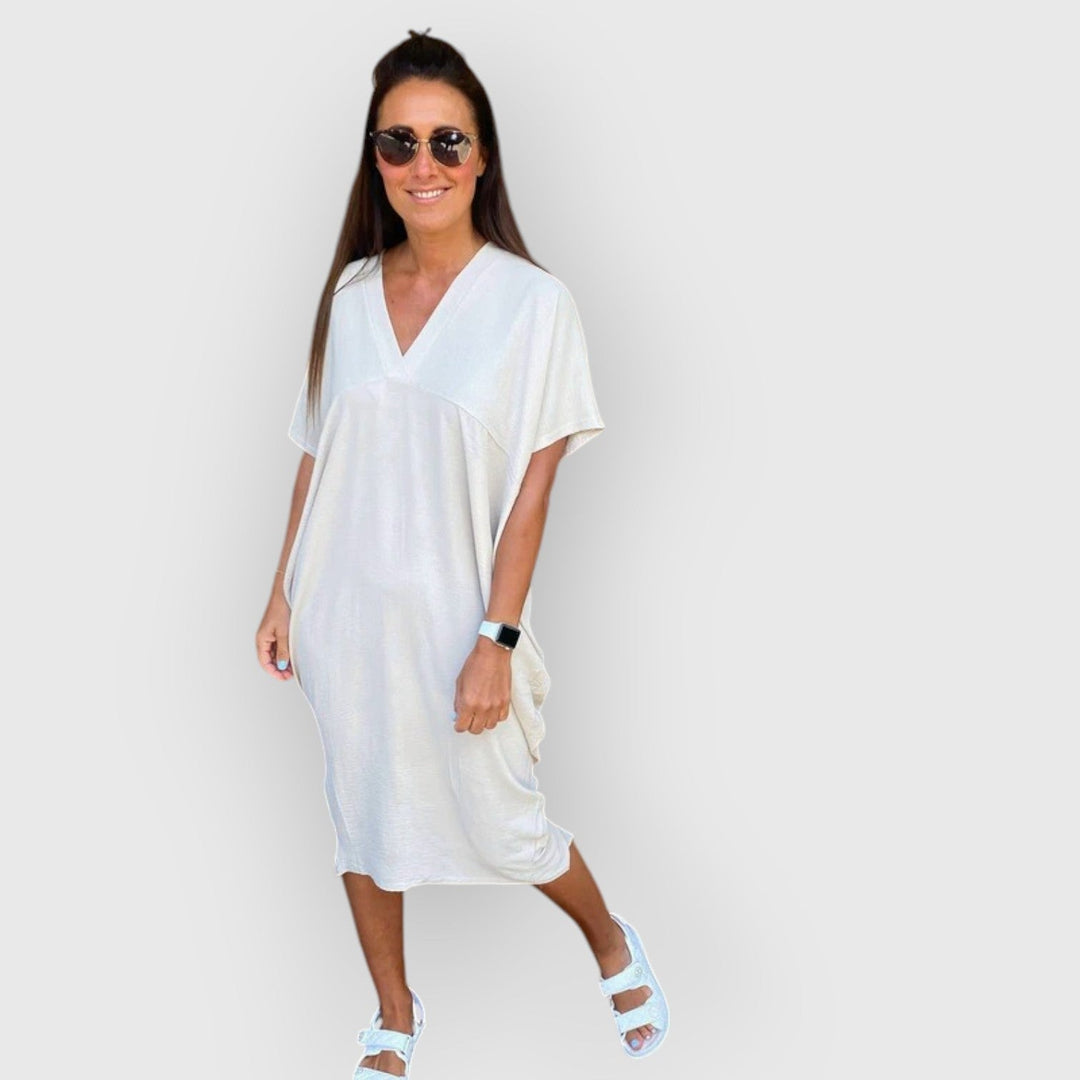 DANIELLE - VESTIDO MIDI FLUIDO DE MANGA CORTA