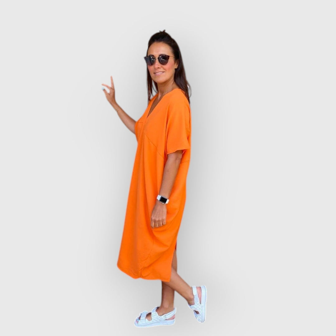 DANIELLE - VESTIDO MIDI FLUIDO DE MANGA CORTA