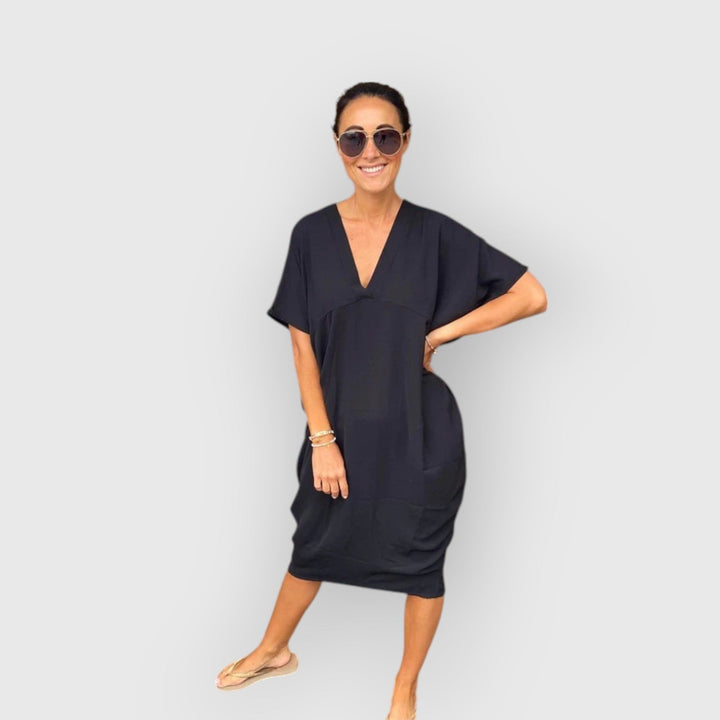 DANIELLE - VESTIDO MIDI FLUIDO DE MANGA CORTA