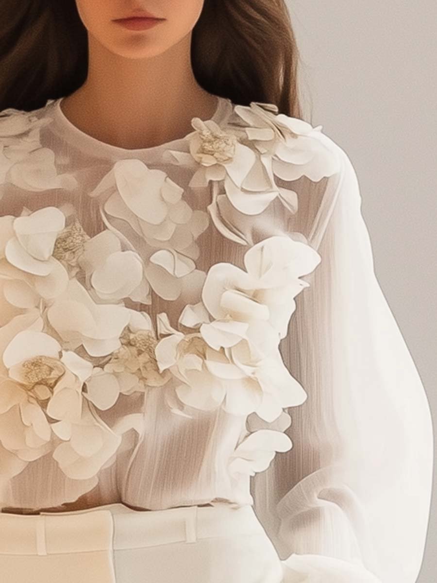 JIANNA – BLUSA ELEGANTE DE CHIFÓN CON FLORES 3D