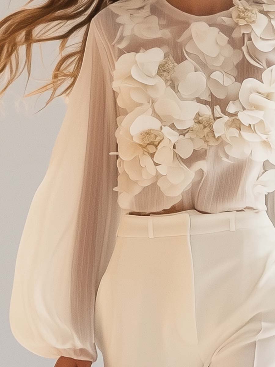 JIANNA – BLUSA ELEGANTE DE CHIFÓN CON FLORES 3D