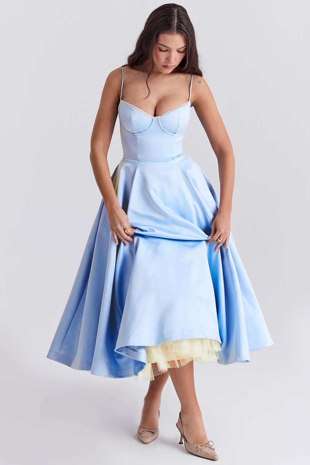 BRIGGITE - VESTIDO TÉ DE TUL CON CORPIÑO AJUSTADO Y FALDA ACAMPANADA