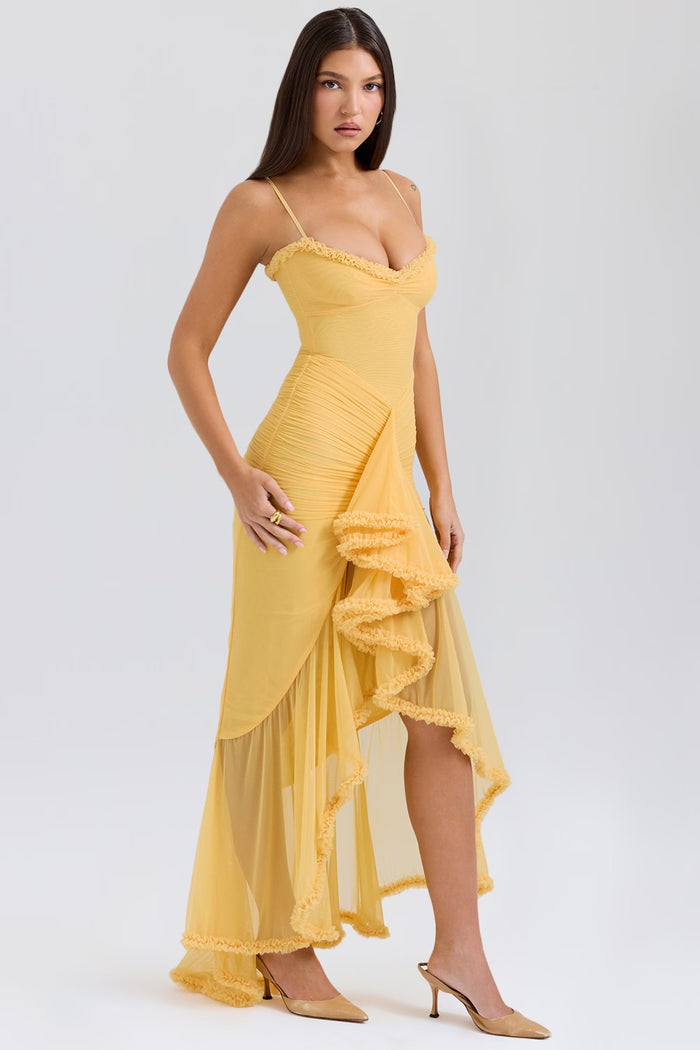 MILAINE - VESTIDO CON VOLANTES EN EL FRENTE Y SILUETA