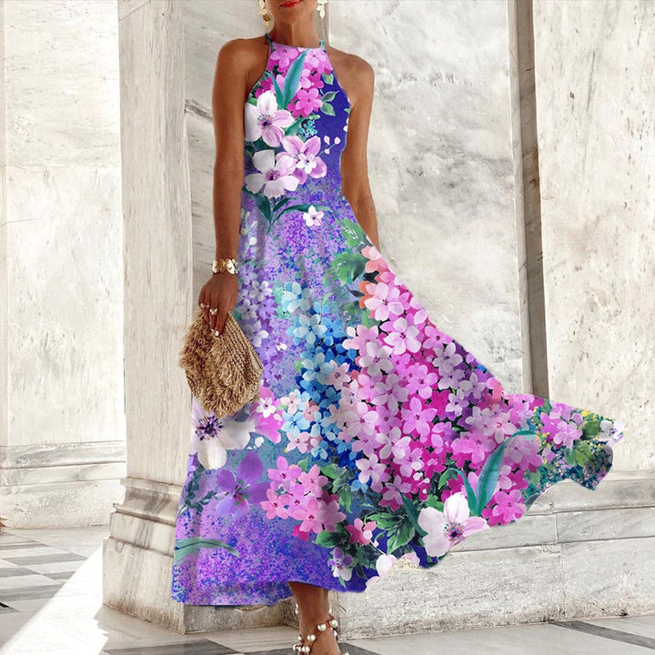 Anne | Vestido Maxi Sin Mangas con Estampado Floral Morado