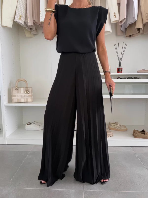 WILLIA - CONJUNTO CHIC DE BLUSA CUELLO REDONDO Y PANTALÓN