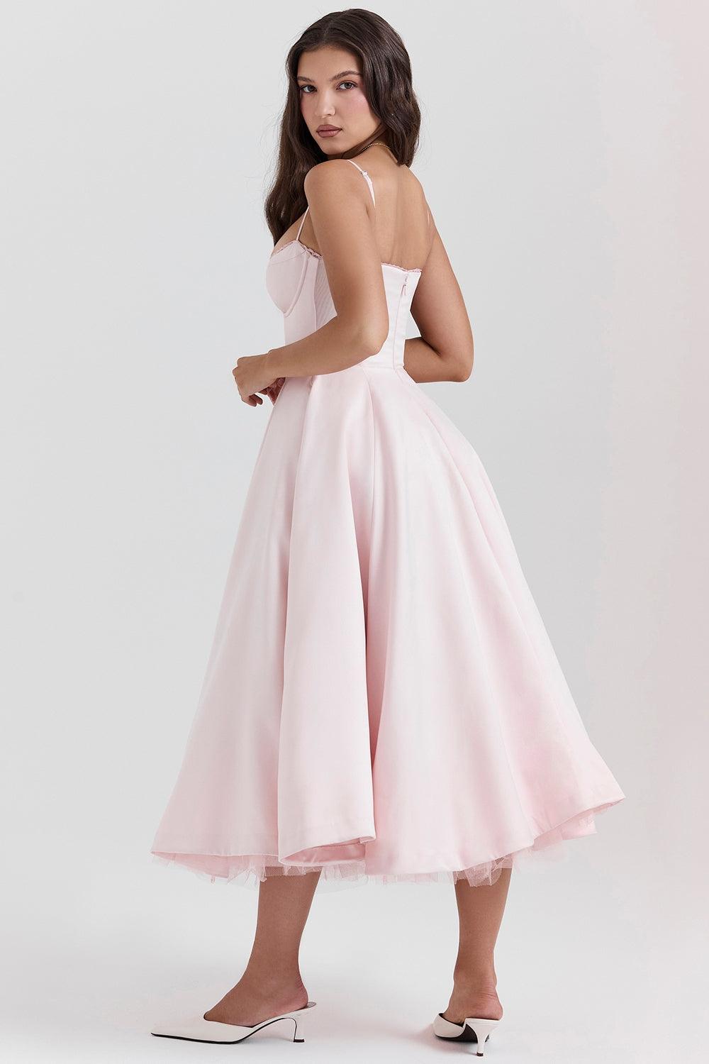 BRIGGITE - VESTIDO TÉ DE TUL CON CORPIÑO AJUSTADO Y FALDA ACAMPANADA