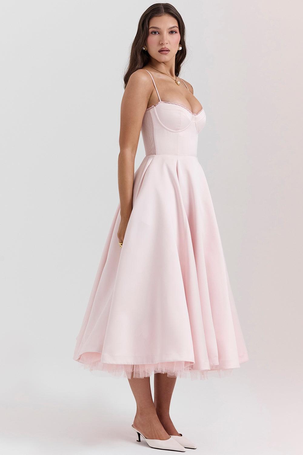 BRIGGITE - VESTIDO TÉ DE TUL CON CORPIÑO AJUSTADO Y FALDA ACAMPANADA