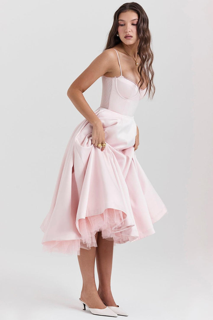 BRIGGITE - VESTIDO TÉ DE TUL CON CORPIÑO AJUSTADO Y FALDA ACAMPANADA