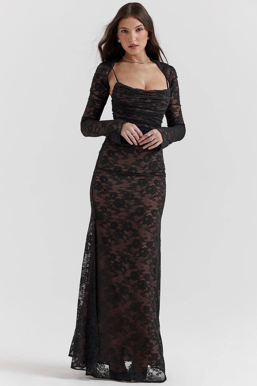BREY - VESTIDO DE ENCAJE PLISADO CON LUNARES