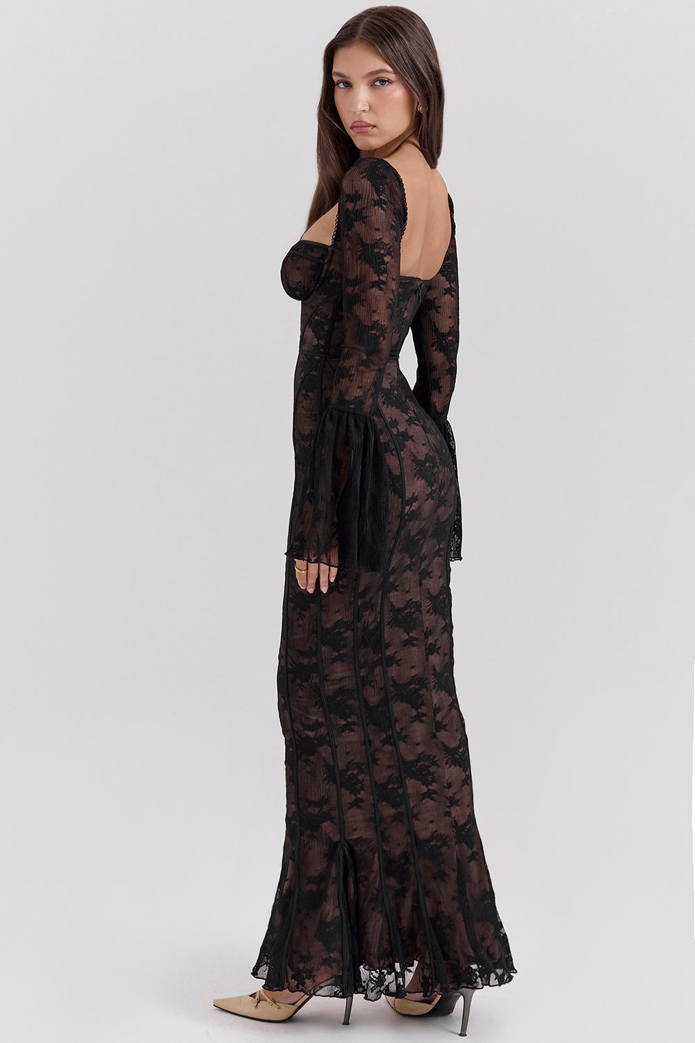 BREY - VESTIDO DE ENCAJE PLISADO CON LUNARES