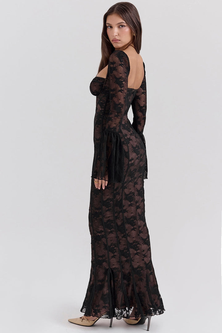 BREY - VESTIDO DE ENCAJE PLISADO CON LUNARES