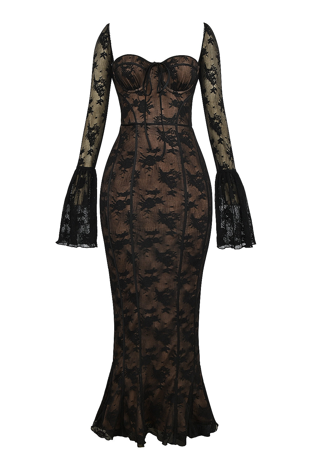 BREY - VESTIDO DE ENCAJE PLISADO CON LUNARES