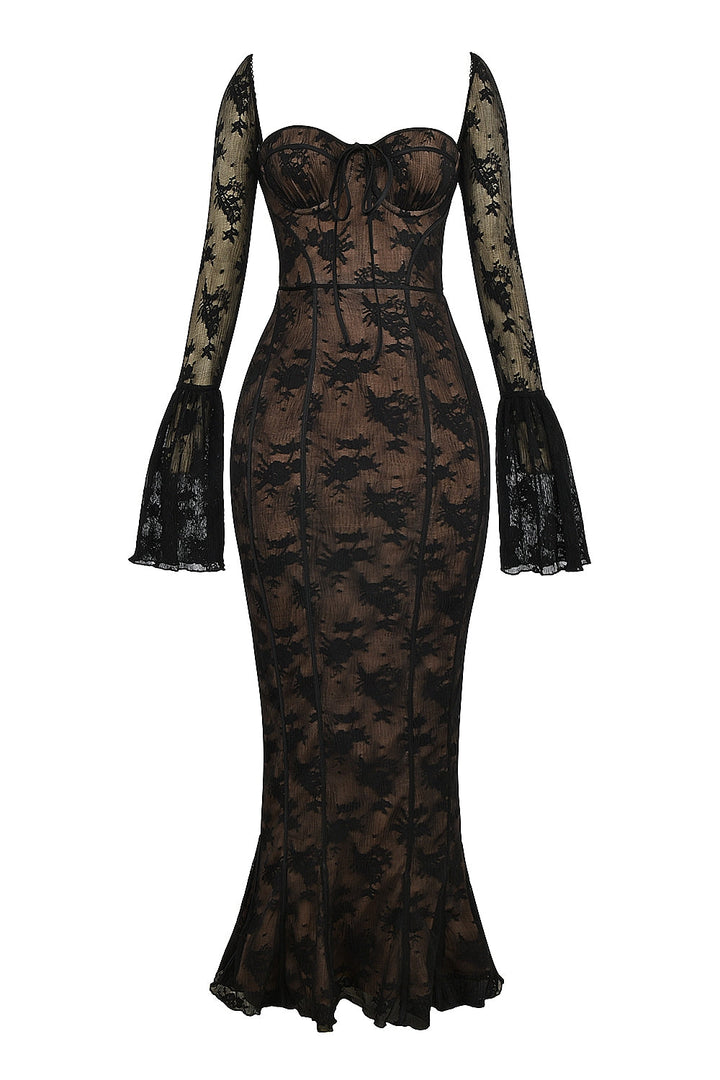 BREY - VESTIDO DE ENCAJE PLISADO CON LUNARES