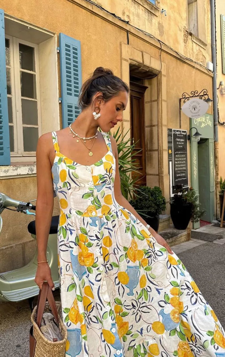 MARCELLE - VESTIDO MIDI ESTAMPADO DE LIMÓN